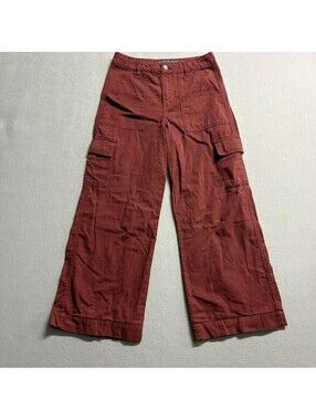 Indigo Rising Cargo Pants Womens 5/27 Red Cotton Wide Leg High Rise Utility